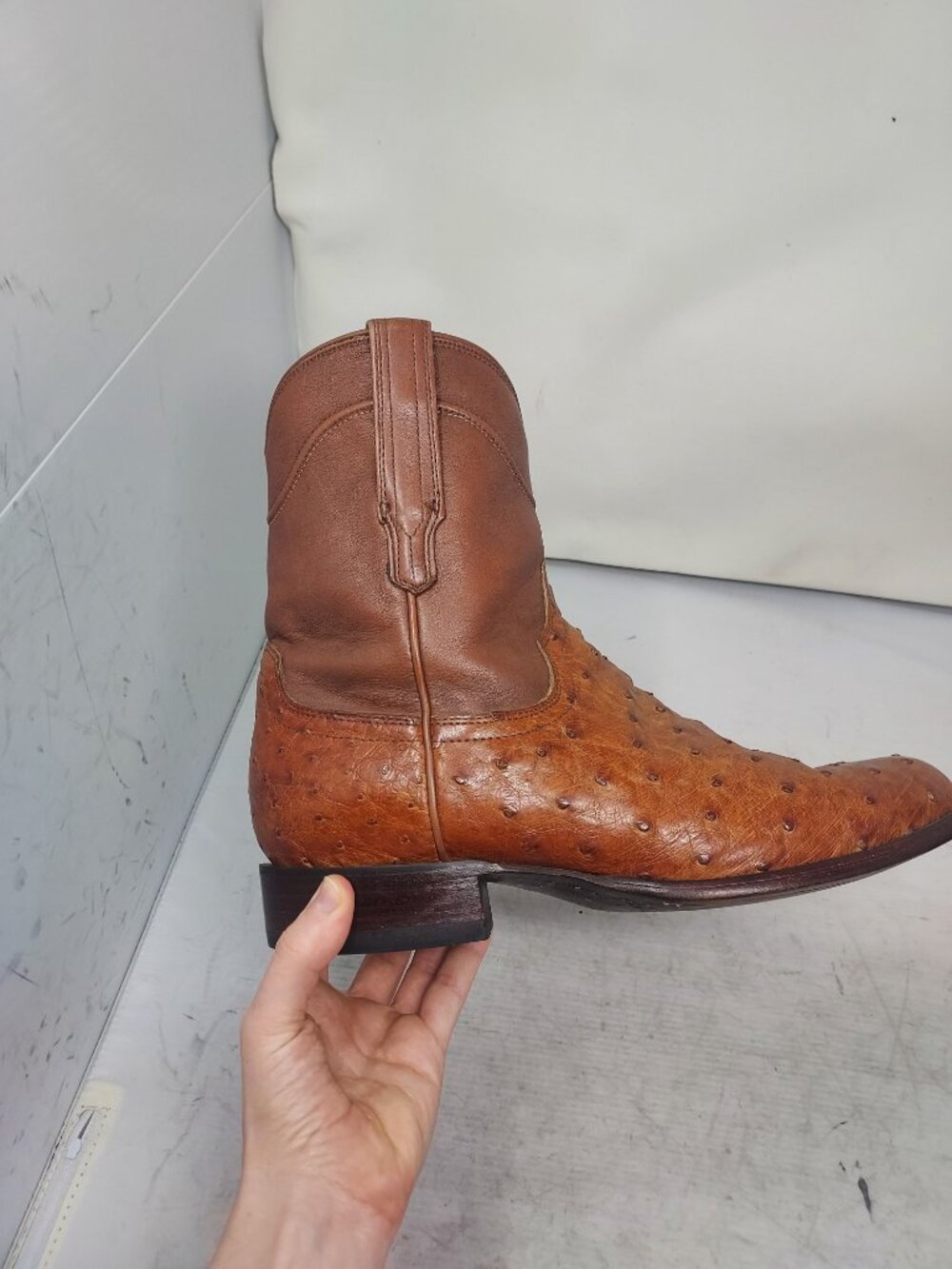 TECOVAS MENS Peacan Dean Ostrich Brown Zip Cowboy Boot - Picture 3 of 12